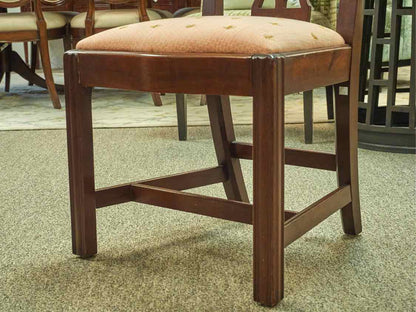 Set of 6 Chippendale Dining Chairs in Cherry with Pale Coral Bee Fabric Seats