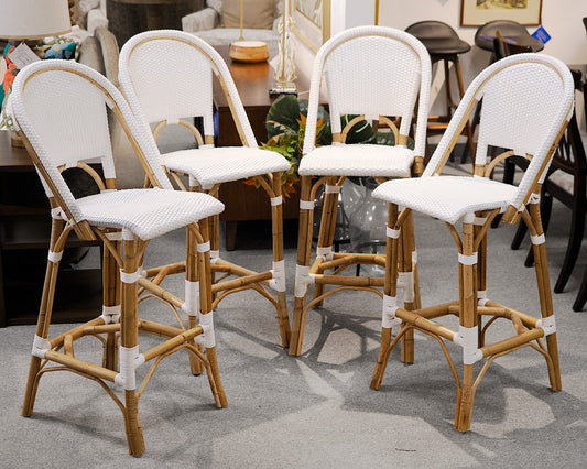 Set of 4 Serena & Lily "Riviera" Rattan Bar Stools