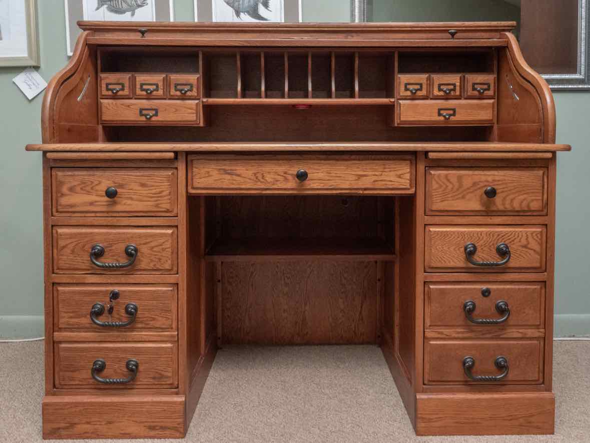 American Lifestyle Oak  15 Drawer, Mail Slots  Roll Top Desk
