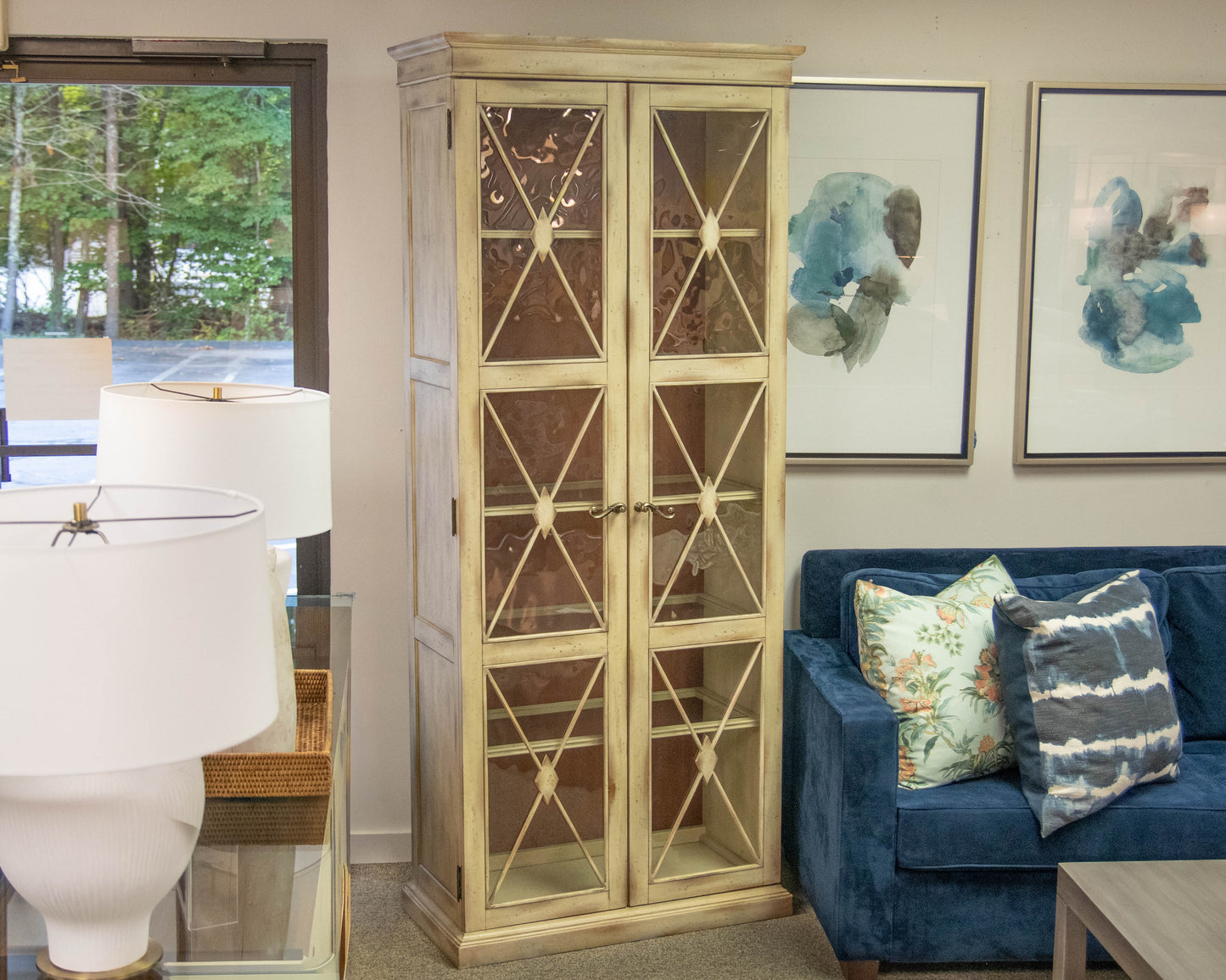 Hooker Furniture Distressed Ivory Lighted Display Cabinet