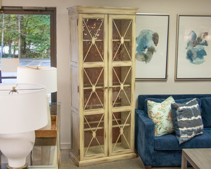 Hooker Furniture Distressed Ivory Lighted Display Cabinet