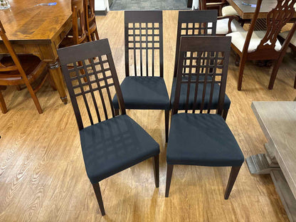 Calligaris Espresso Glass Top Dining Table & Set of 4 Trellis Back Chairs