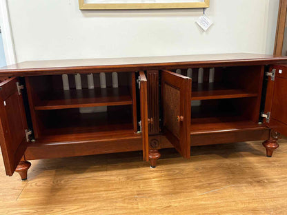 Ethan Allen Cherry 4 Door With Rattan Accents  Console