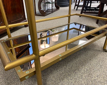 Brass Bar Cart with Glass Top & Mirrored Shelf