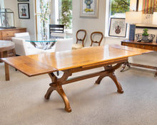 Maple Extension Dining Table With (2) Pull Out Leaves On Trestle Base