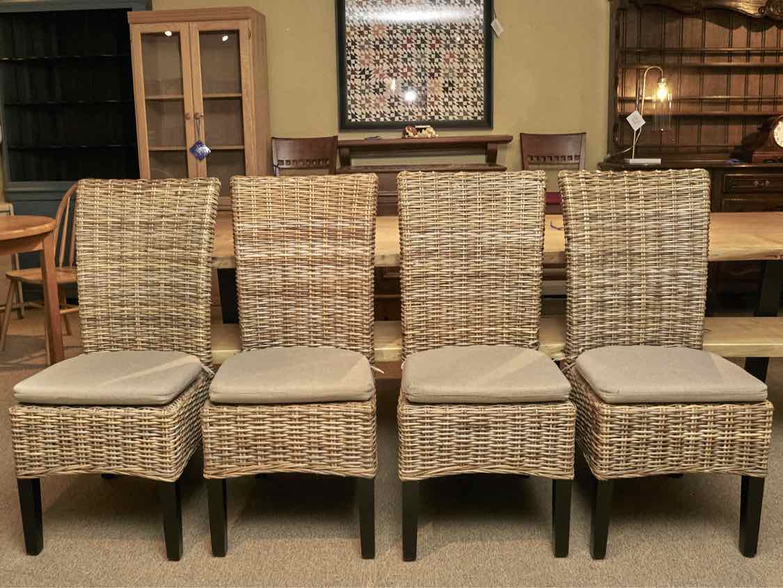 Set of 4 'Pier 1 Imports' Wicker  Dining Chairs with Espresso Finish Legs