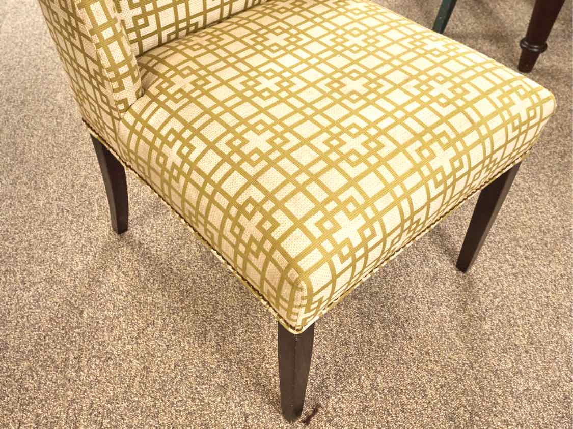 Pair of Kravet Host & Hostess  Dining Chairs in Chartreuse Green & Ivory