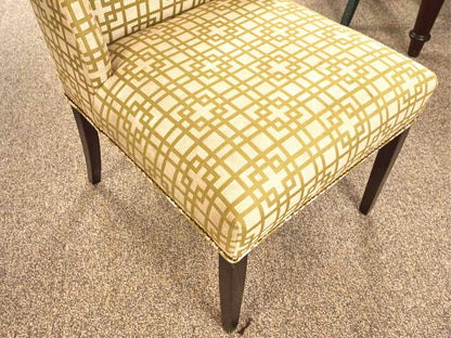 Pair of Kravet Host & Hostess  Dining Chairs in Chartreuse Green & Ivory