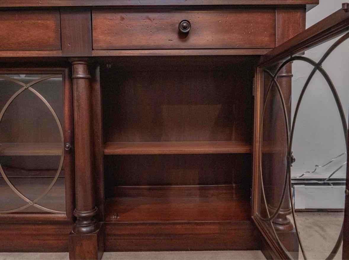 Hickory Chair Inc Cherry 2 Drawer 2 Glass Door Brass Inserts Console