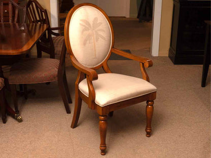 Tommy Bahama Style Dining Table & 8 Chair Set with Palm Tree Linen Upholstery