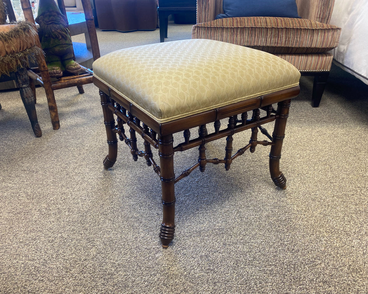 Regency Style Dark Finish Bamboo Upholstered Stool