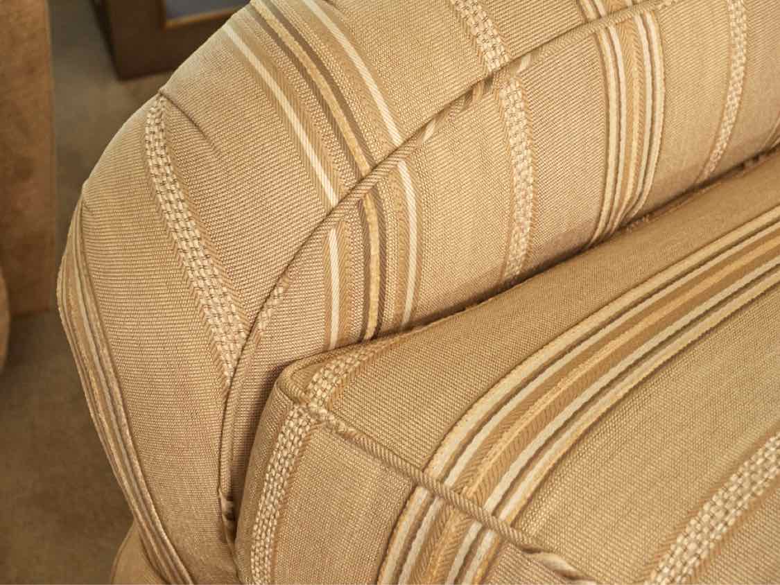 Pair Of Arhaus  Custom Stripe Upholstered Rolled Arms Recliners
