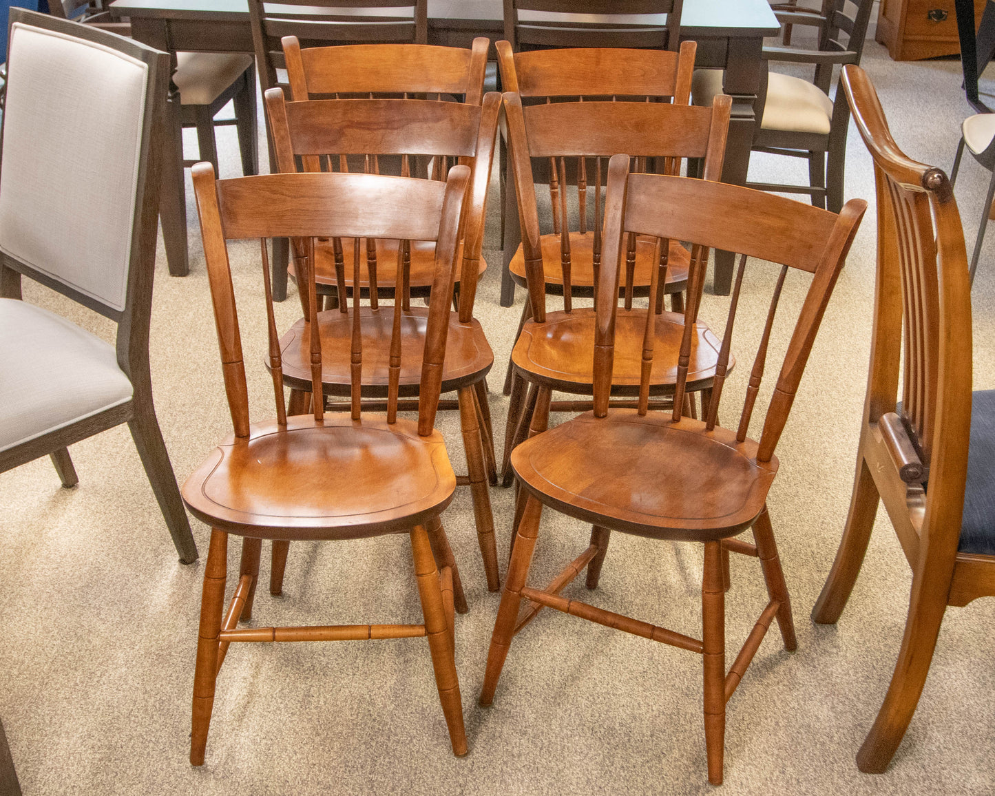 Nichols & Stone Set Of 6 Thumb-Back Maple Spindle Dining Chairs