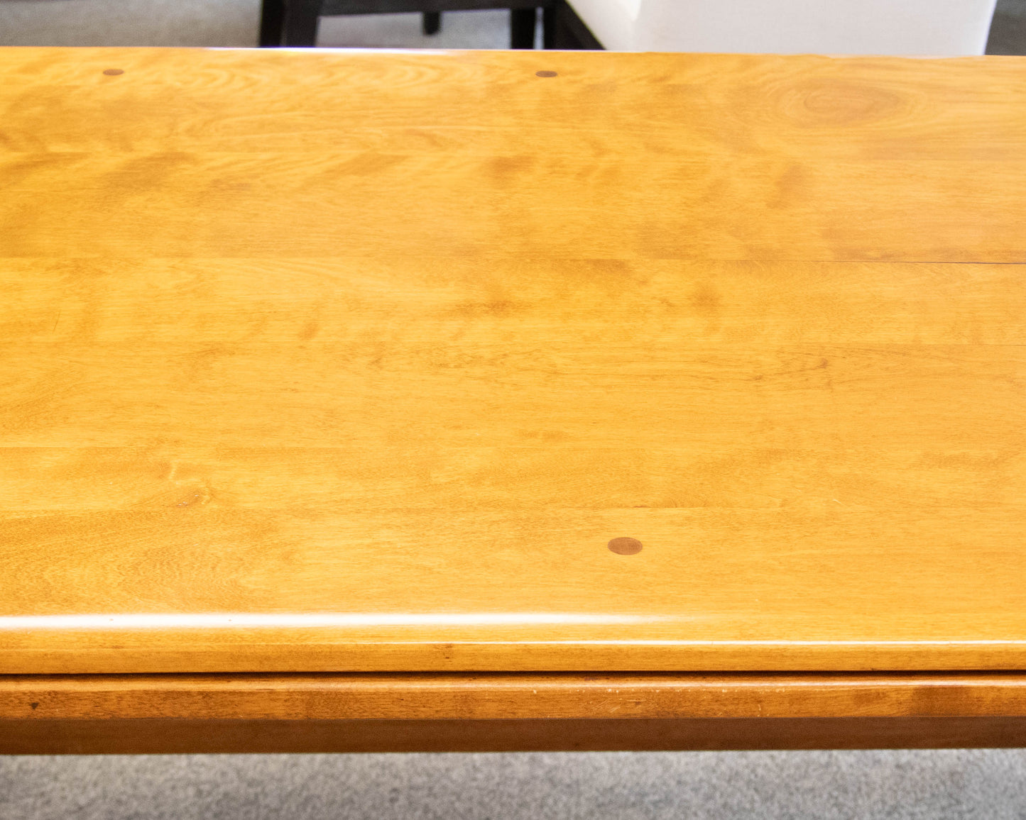 Maple Extension Dining Table With (2) Pull Out Leaves On Trestle Base