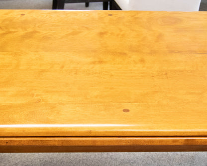 Maple Extension Dining Table With (2) Pull Out Leaves On Trestle Base