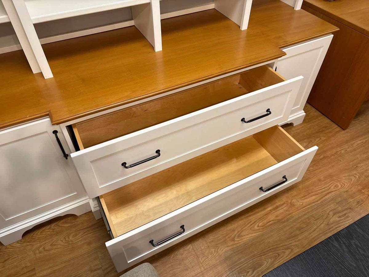 White and Cherry Custom Built Bookcase and Storage Cabinet