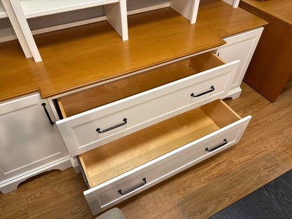 White and Cherry Custom Built Bookcase and Storage Cabinet
