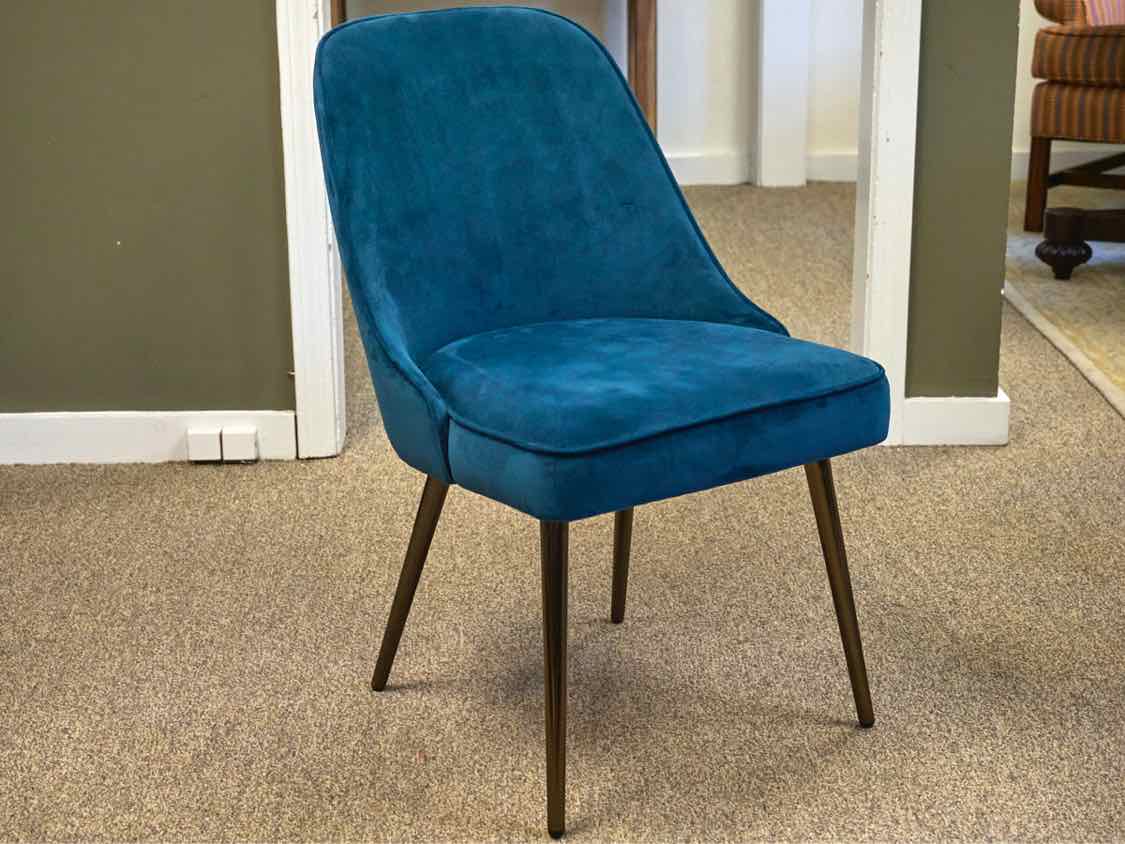 Set of 4 West Elm MCM Style Blue Performance Upholstered Dining Chairs