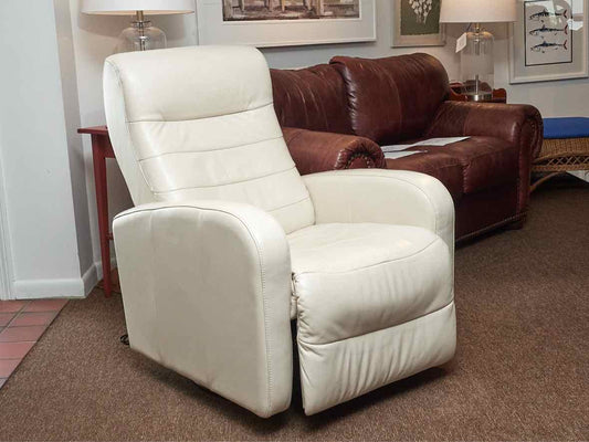 Rockabye Ivory Leather Power Auto Glider Recliner