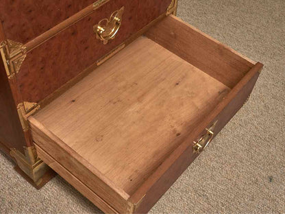 Asian Burled Walnut 5 Door Lingerie Chest with Brass Moth Handles