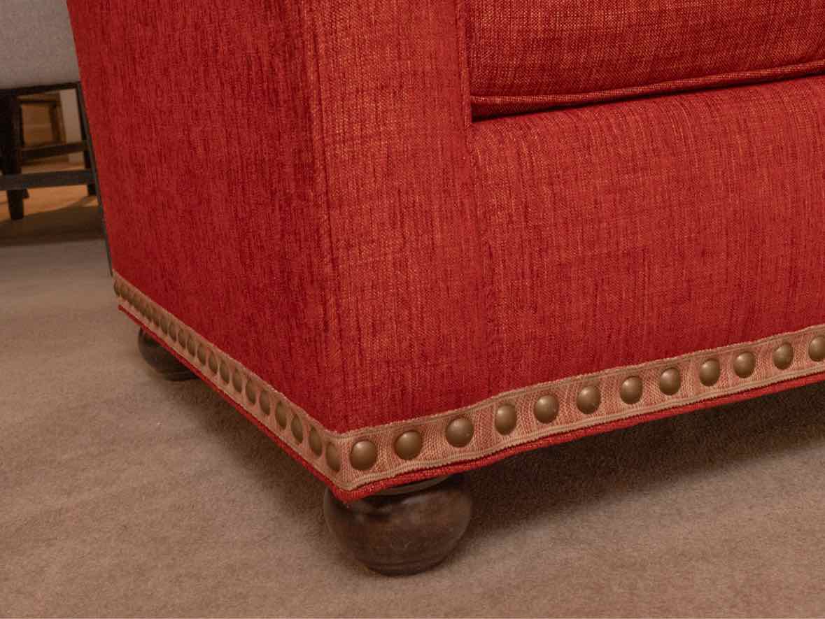 Pair Of Art Deco Style Persimmon Club Chairs With Nailhead Accent