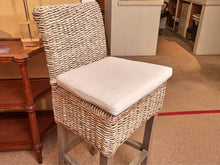 Pair Of Banana Leaf Washed Bar Stools With Cushions