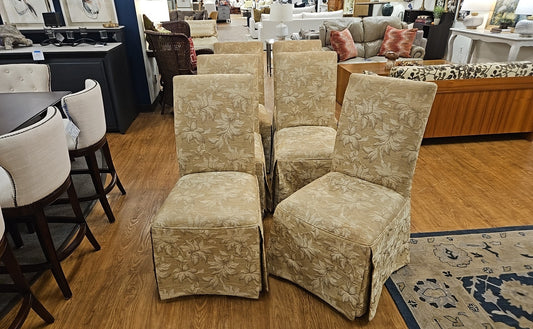 Set of 6 Dining Chairs in Gold Floral Fabric