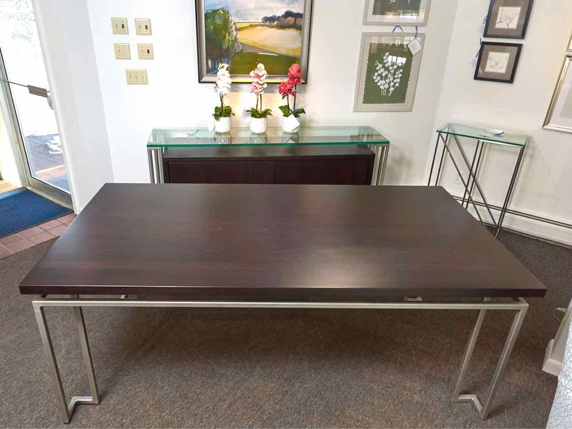 Walnut Finish Metal Frame Legs Dining Table