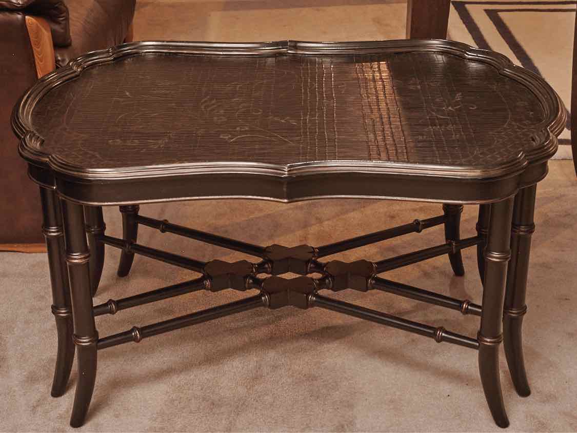 Black Finish Gold Chinoiserie Accent Cocktail Table