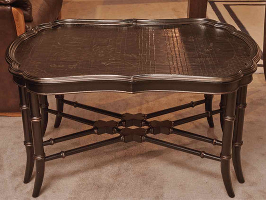 Black Finish Gold Chinoiserie Accent Cocktail Table