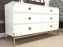 West Elm Cream 6 Drawer Dresser with Nickle Pulls & Legs