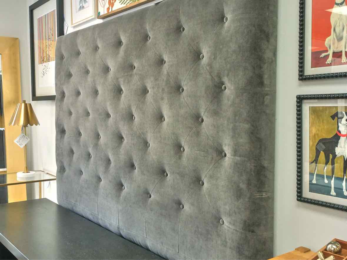 Pottery Barn King Bed in Tufted Grey Velvet