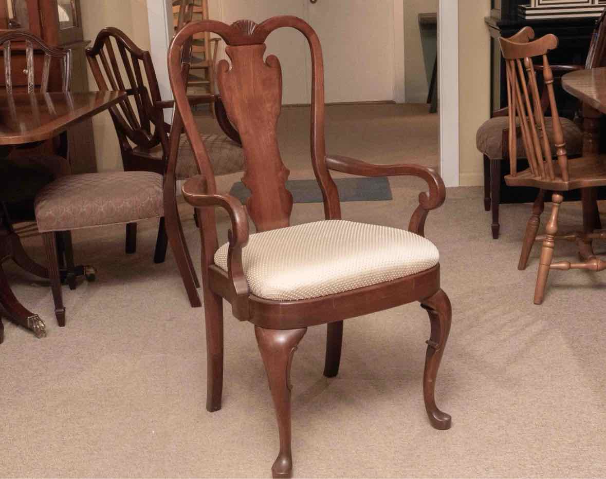 Set Of 6 Cherry Chippendale Style Custom Upholstered Seats Dining Chairs