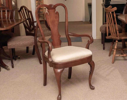 Set Of 6 Cherry Chippendale Style Custom Upholstered Seats Dining Chairs