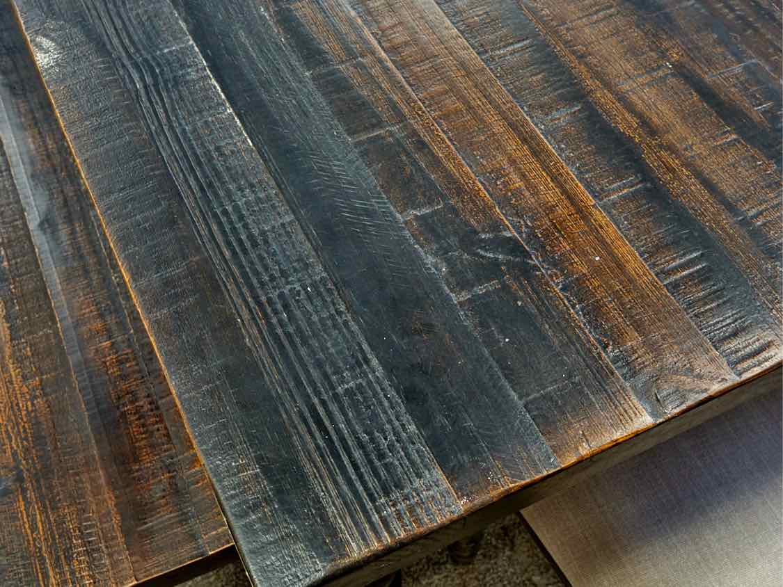 Rustic Barnboard Dining Table, Bench & Pair of Chairs in Dark Rub-Thru Finish