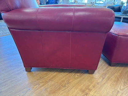 Ethan Allen Crimson Leather Arm Chair & Ottoman