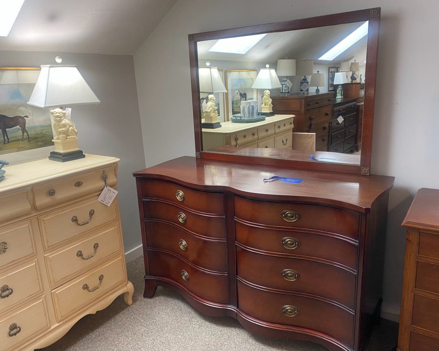 White Fine Furniture Serpentine Front Double Dresser in Mahogany