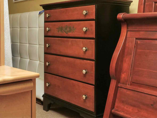 Hitchcock Maple & Black 5 Drawer Chest with Gold Stenciling