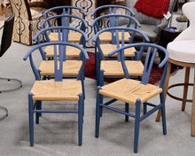 Set of 8 Blue Wishbone Dining Chairs