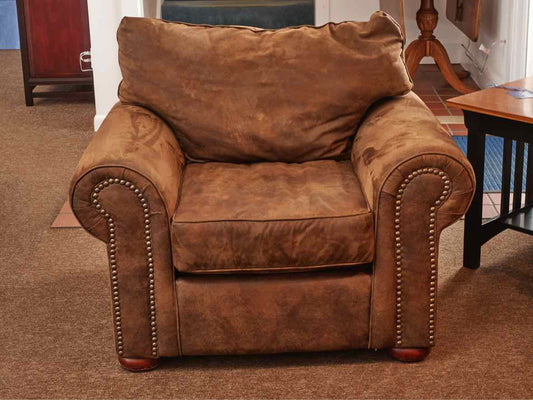 Klausner Micro Fiber Brown Suede Nailhead Trim Bun Feet  Chair