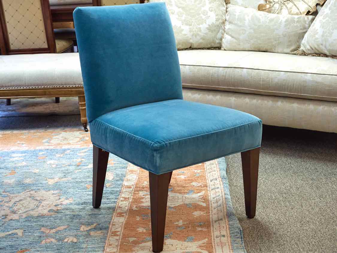 Set of 8 Lee Aqua  Blue Performance Fabric  Dining Side Chairs