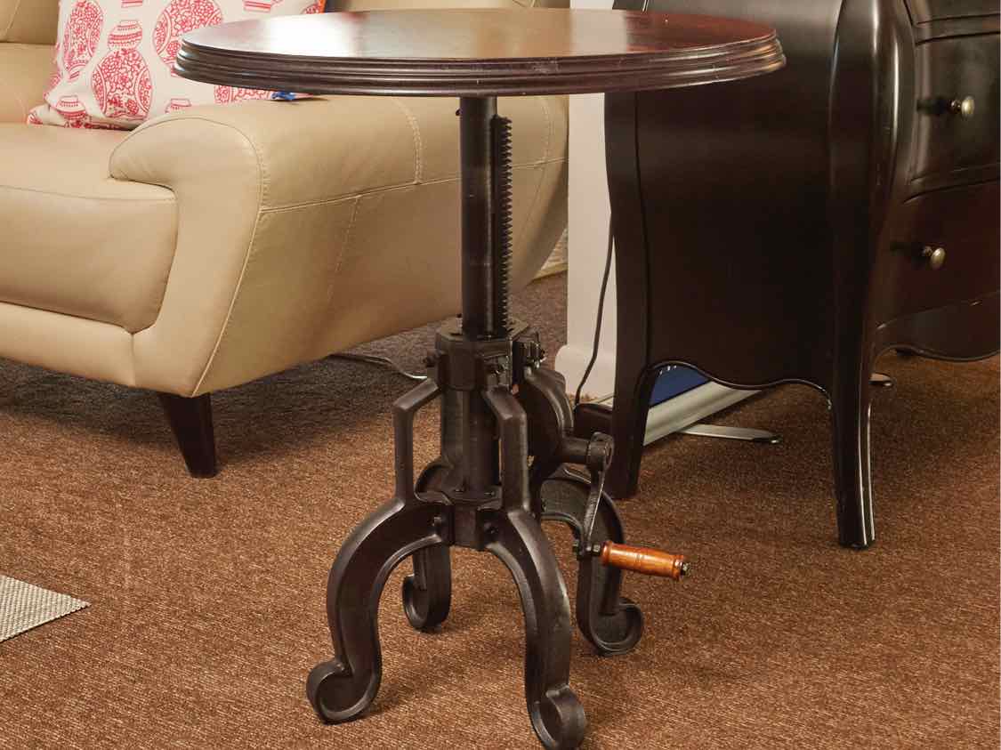 Cherry Top Round Iron Adjustable Height Accent Table