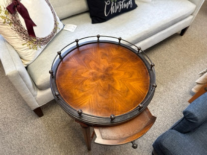 Round Inlaid Mahogany Side Table W/ Gallery Rail