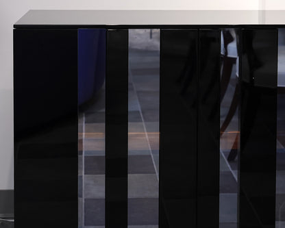 Black Lacquer Sideboard with Lighted Interior Wood Shelves