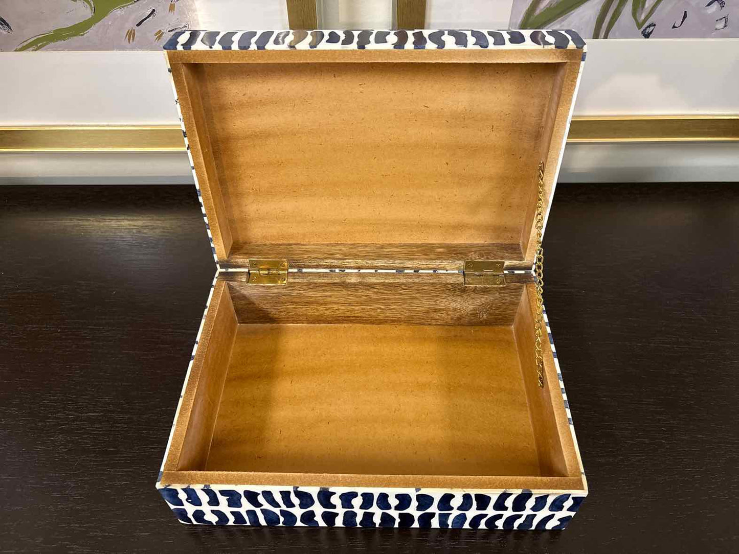 Medium Decorative Kaju Hinged Box in Indigo & Ivory