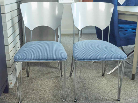 Set of 2 Blue Upholstered Dining Chairs Dining Chairs