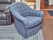 Mclaughlin Upholstering Co.  Barrel Shape Plaid Blue Wool Felt Blend Chair
