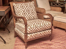 Vanguard Stained Ash Arm  Chair With Tan & Cream Design Upholstered Cushions