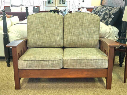 Pompanoosuc Mills Loveseat w/Dark Walnut Frame in Grey Toned  Upholstered Fabric