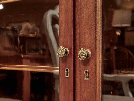 Mahogany Lawyer's 3 Glass Door Bookcase with Wood Shelves